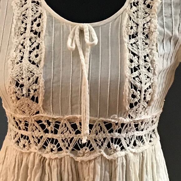 Vintage 1970s Crochet Embellished Prairie Country Prom Dress SZ S - Picture 8 of 15